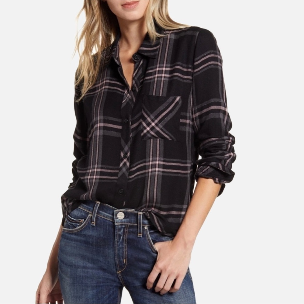 Rails Hunter Plaid Shirt Metallic Onyx Slate Blush Size XL‎